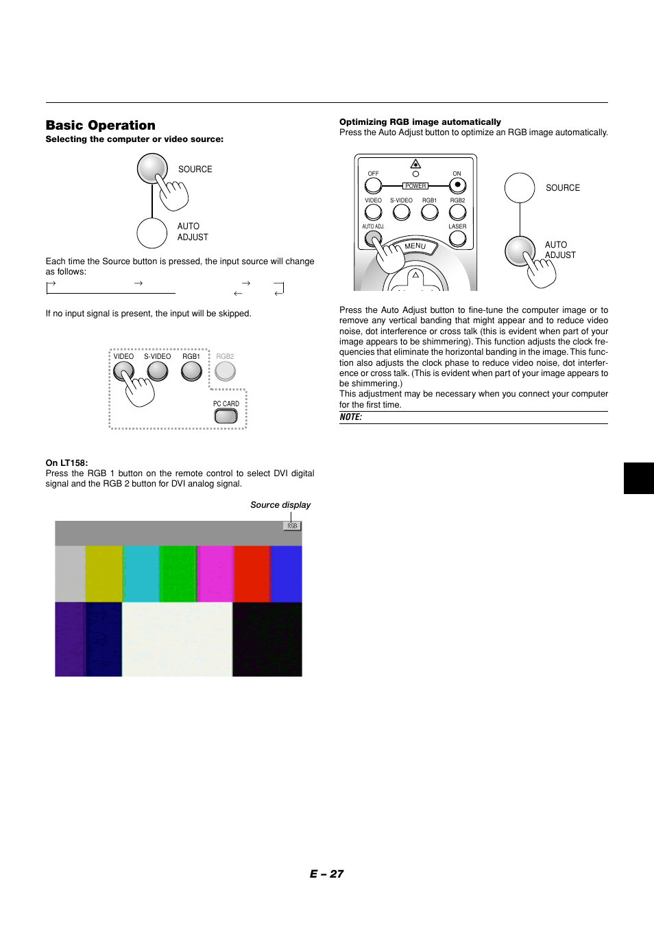 Basic operation, E – 27 | NEC LT158 User Manual | Page 31 / 61