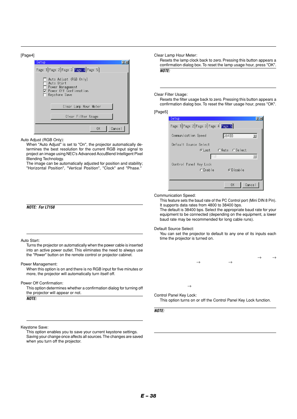 E – 38 | NEC LT158 User Manual | Page 42 / 61