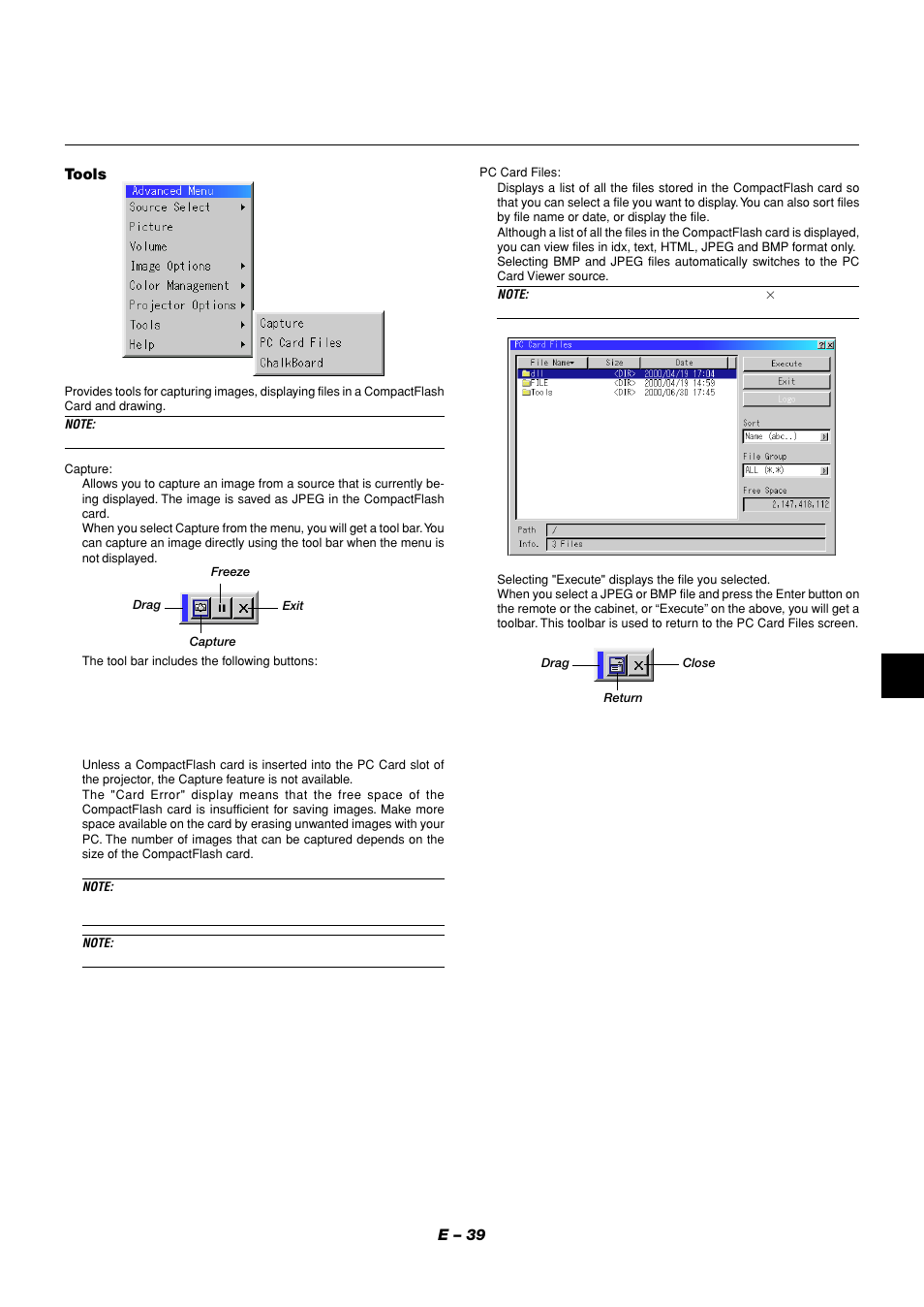 E – 39 tools | NEC LT158 User Manual | Page 43 / 61