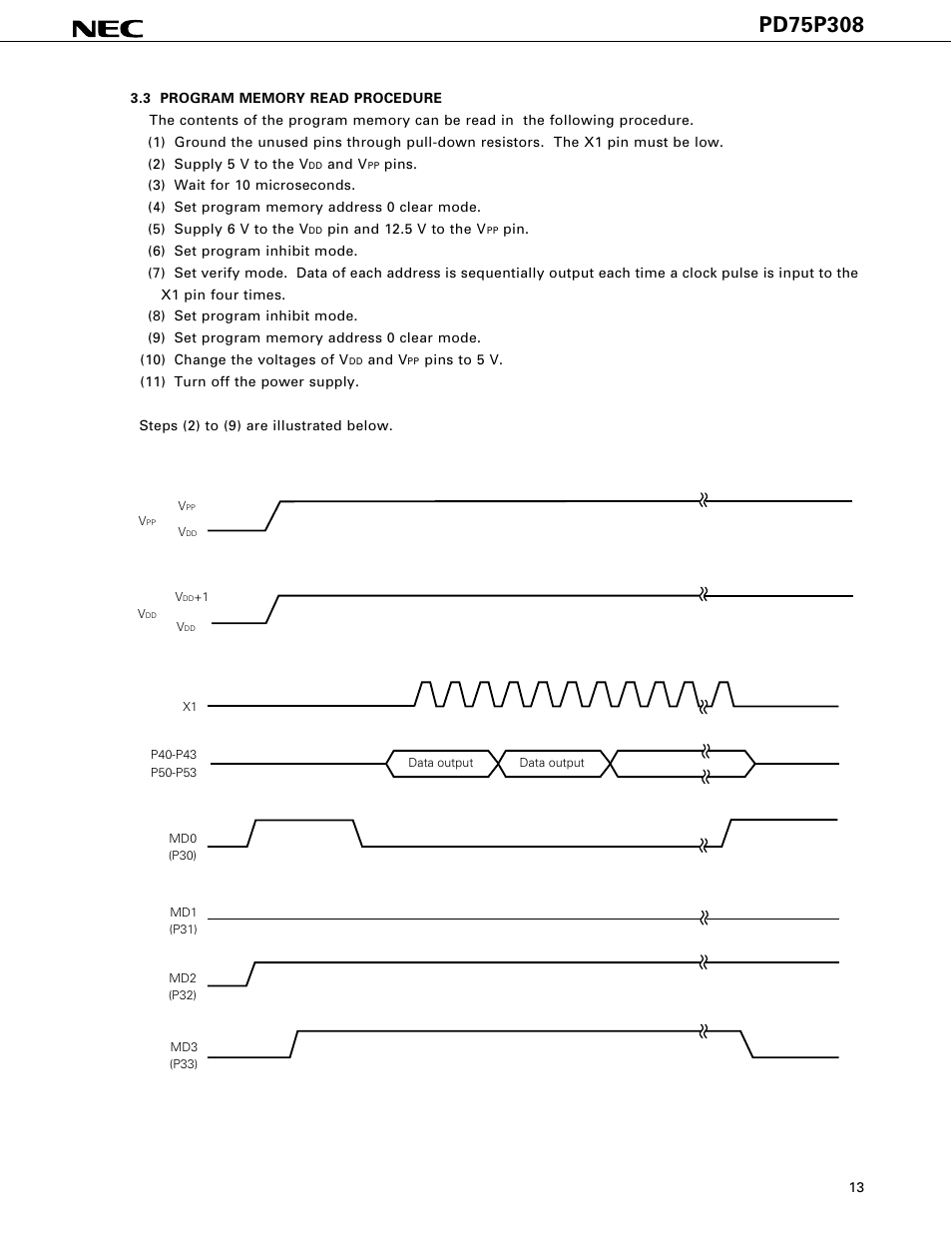 Program memory read procedure | NEC PD75P308 User Manual | Page 13 / 34