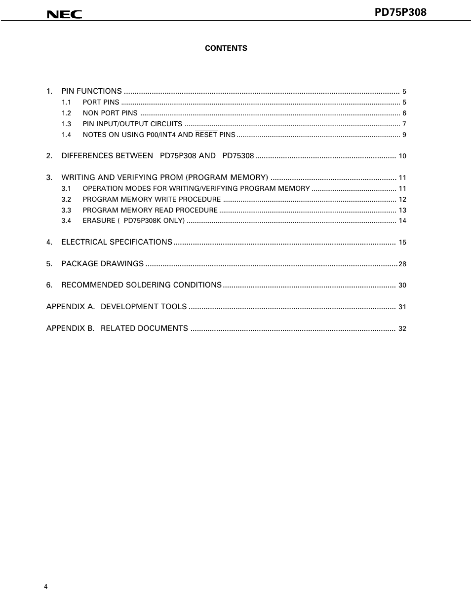 NEC PD75P308 User Manual | Page 4 / 34