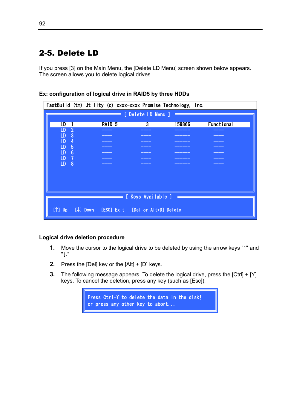 5. delete ld | NEC Disk Array Controller N8103-89 User Manual | Page 112 / 128