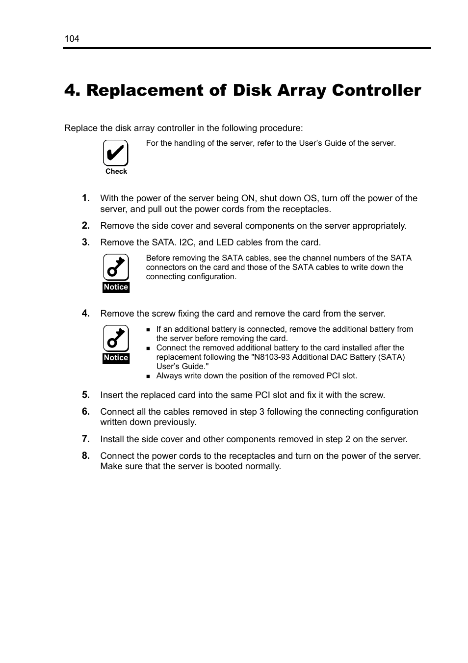 Replacement of disk array controller | NEC Disk Array Controller N8103-89 User Manual | Page 124 / 128
