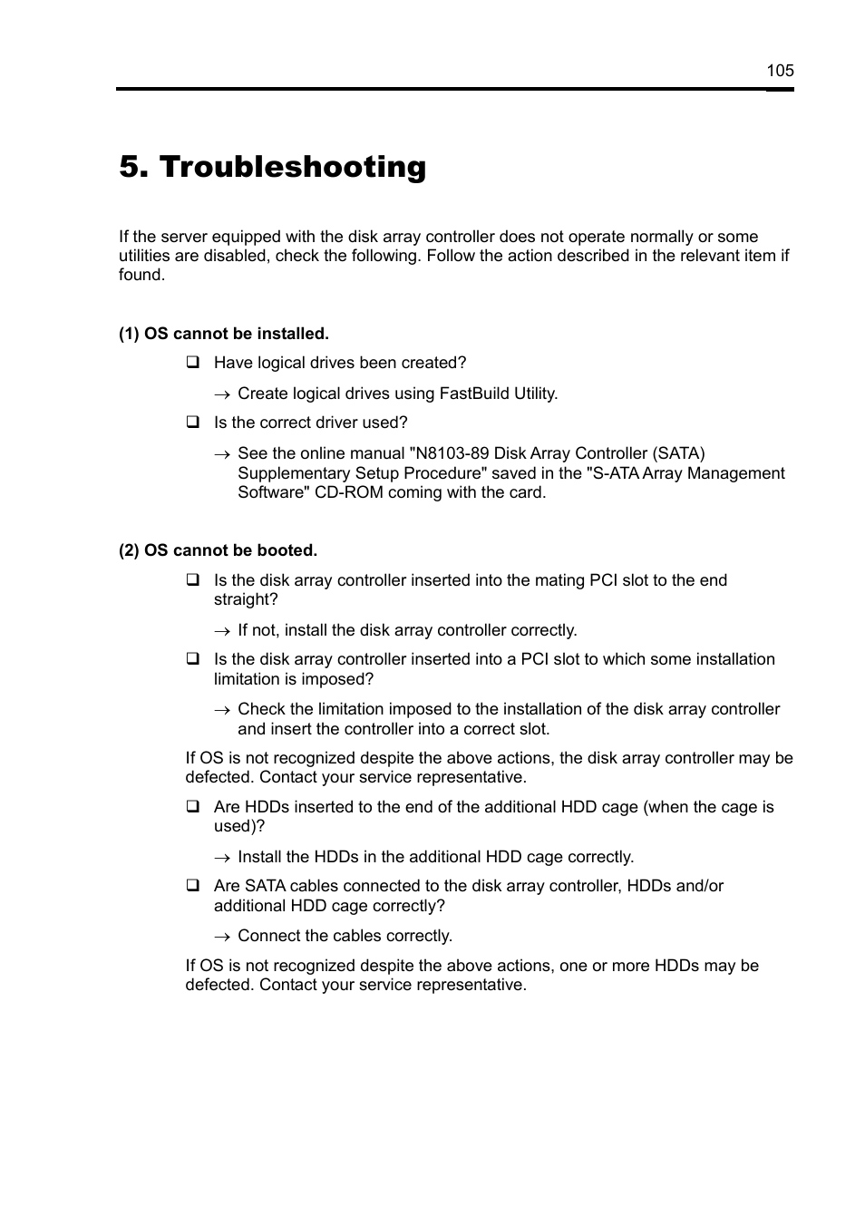 Troubleshooting | NEC Disk Array Controller N8103-89 User Manual | Page 125 / 128