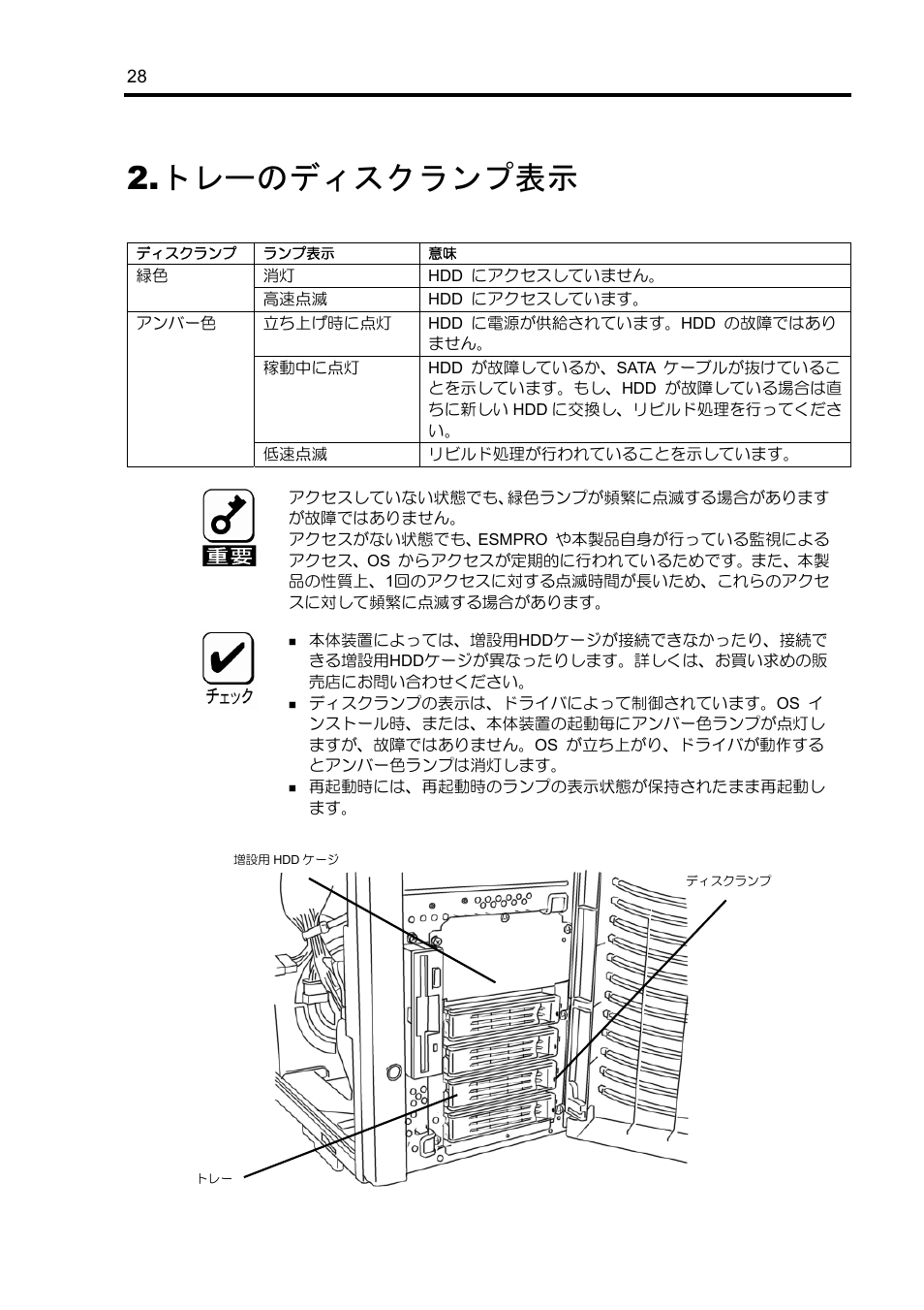 トレーのディスクランプ表示 | NEC Disk Array Controller N8103-89 User Manual | Page 48 / 128
