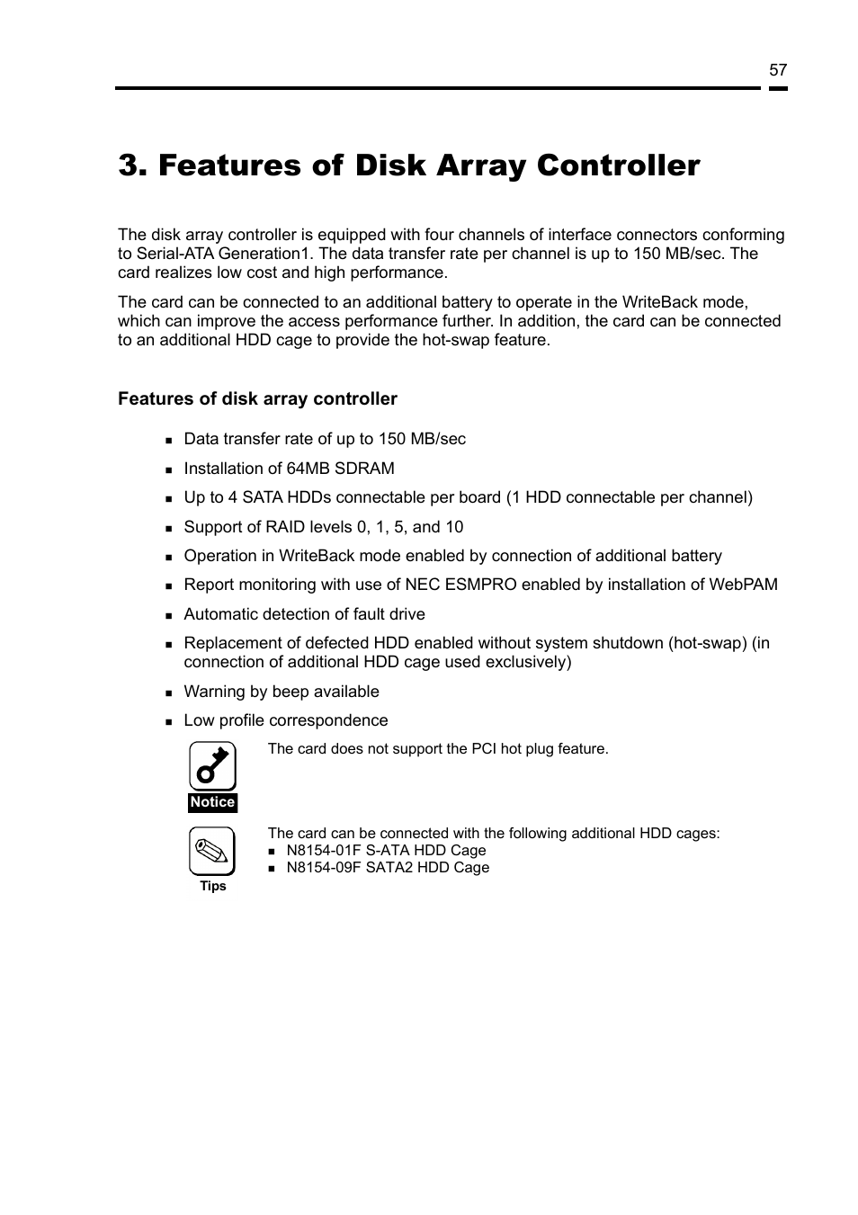 Features of disk array controller | NEC Disk Array Controller N8103-89 User Manual | Page 77 / 128