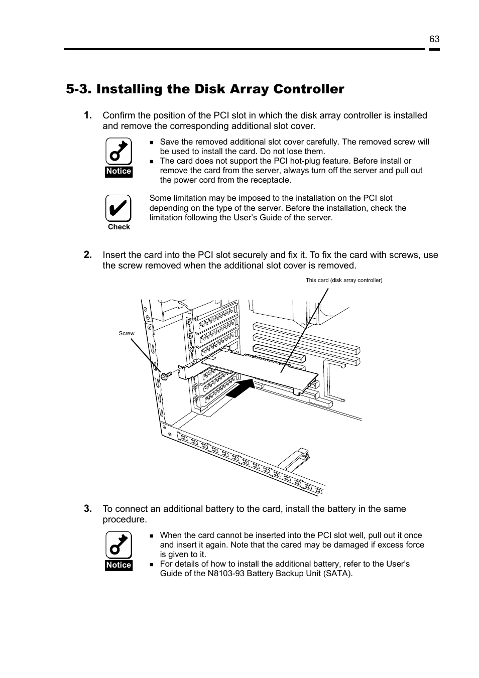 3. installing the disk array controller | NEC Disk Array Controller N8103-89 User Manual | Page 83 / 128
