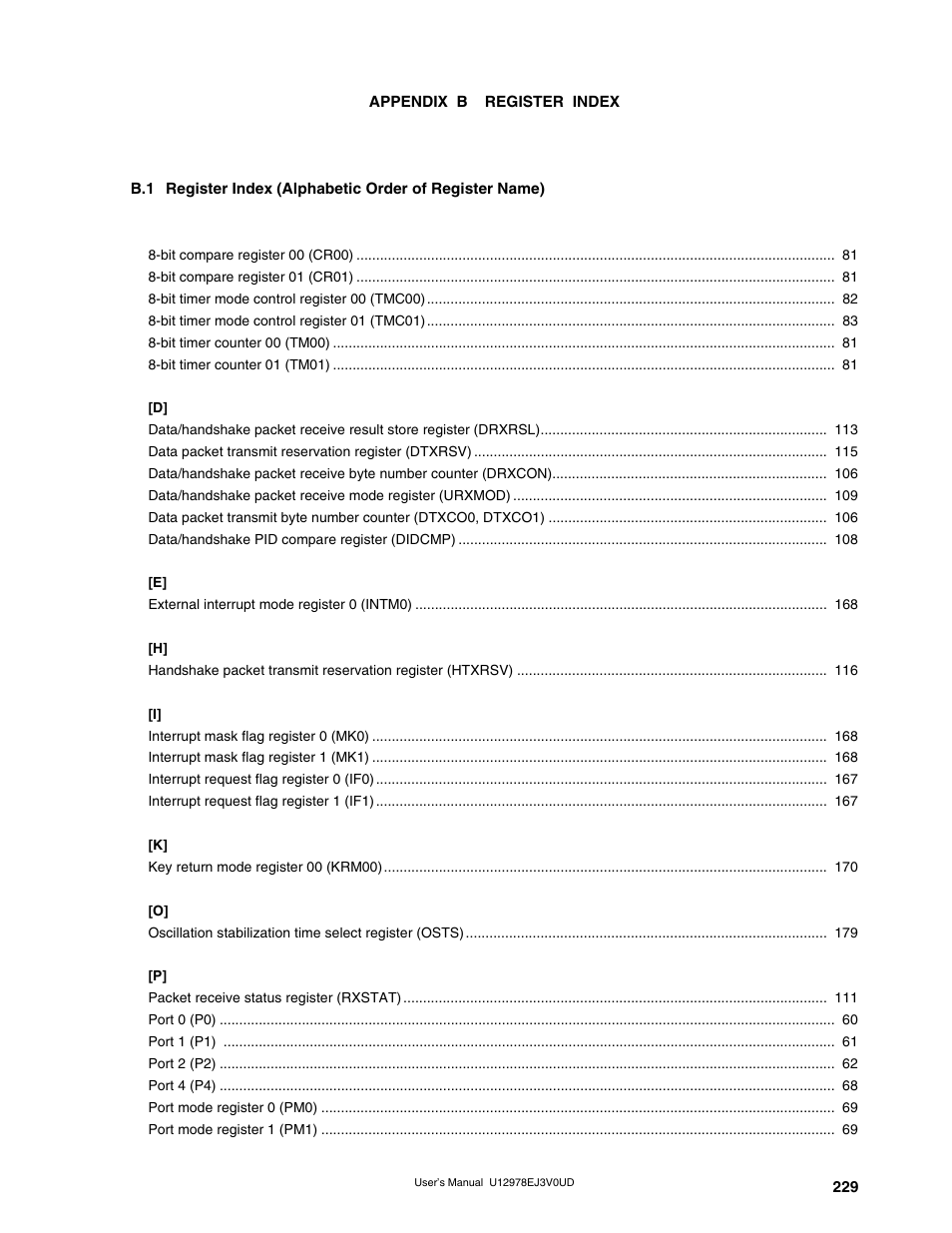 Appendix b register index | NEC switch User Manual | Page 229 / 234