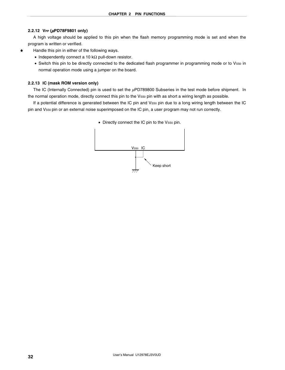 12 vpp (upd78f9801 only), 13 ic (mask rom version only) | NEC switch User Manual | Page 32 / 234