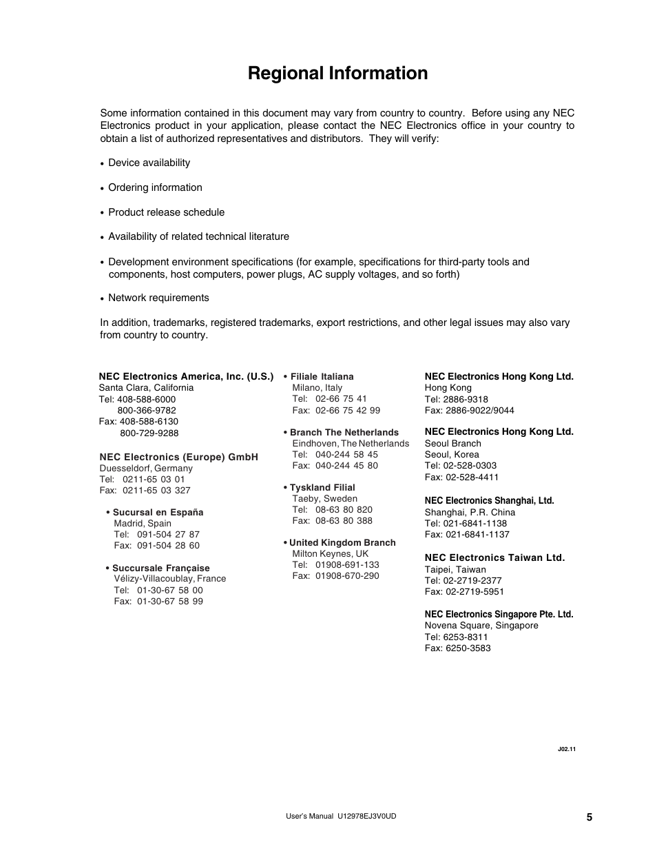 Regional information | NEC switch User Manual | Page 5 / 234