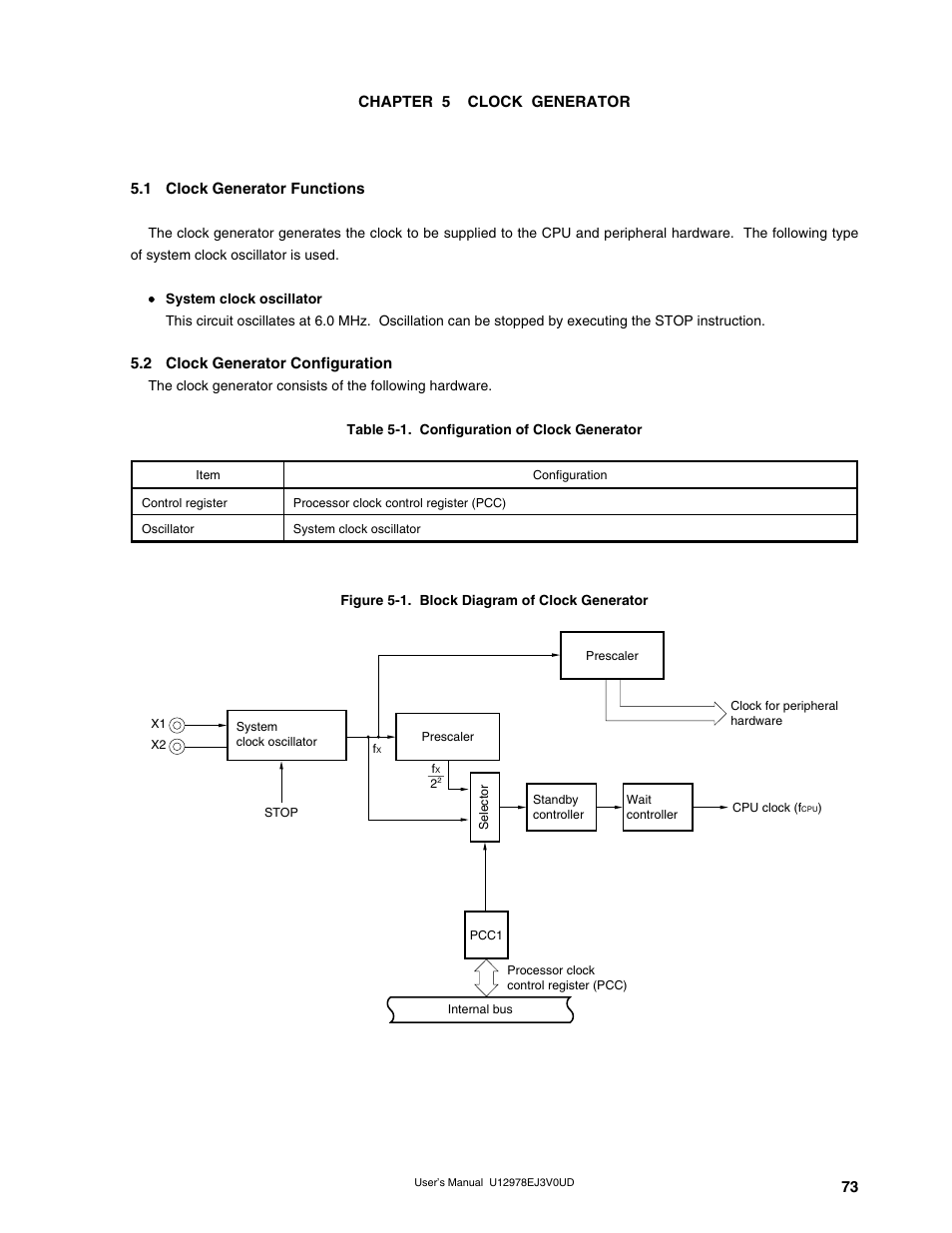 Chapter 5 clock generator, 1 clock generator functions, 2 clock generator configuration | NEC switch User Manual | Page 73 / 234