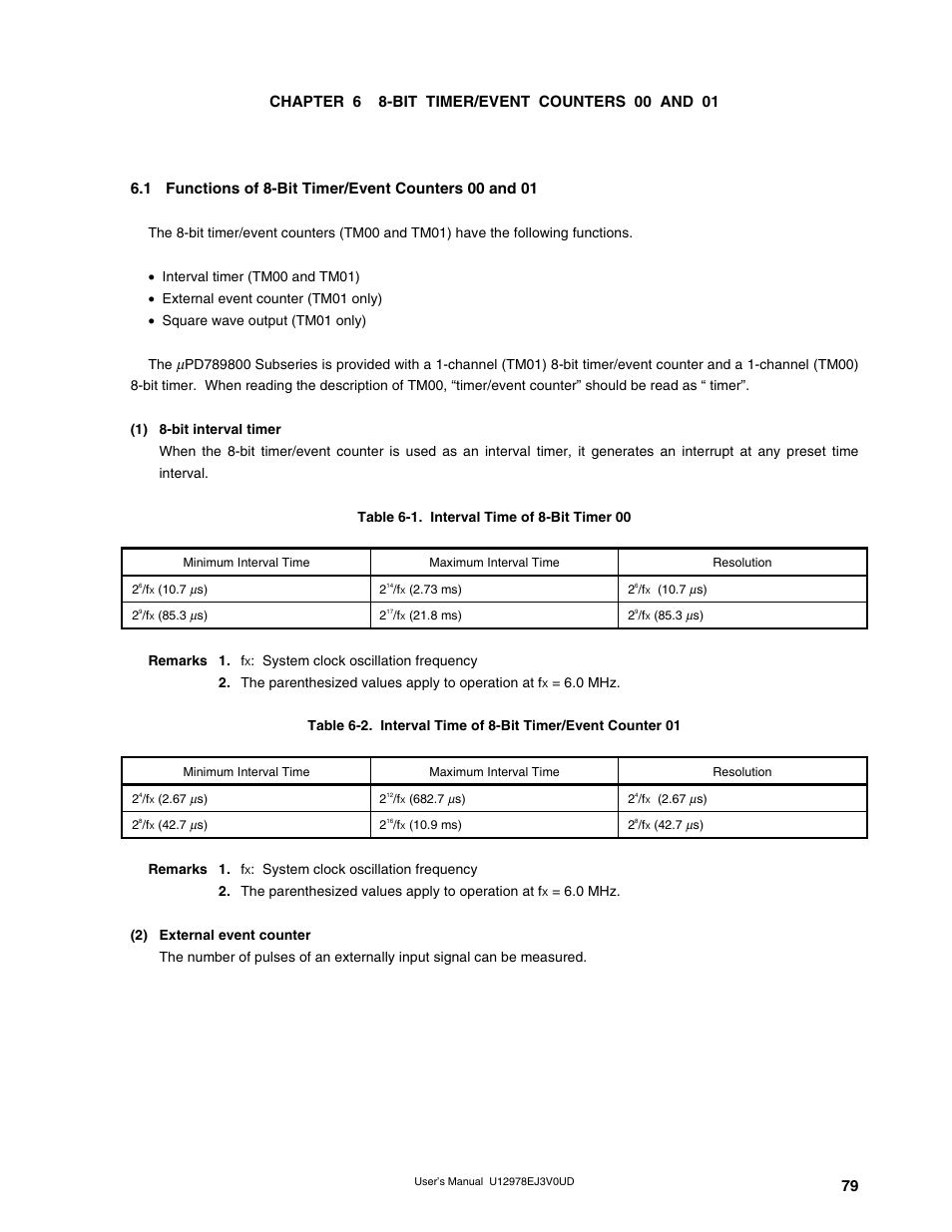 Chapter 6 8-bit timer/event counters 00 and 01 | NEC switch User Manual | Page 79 / 234