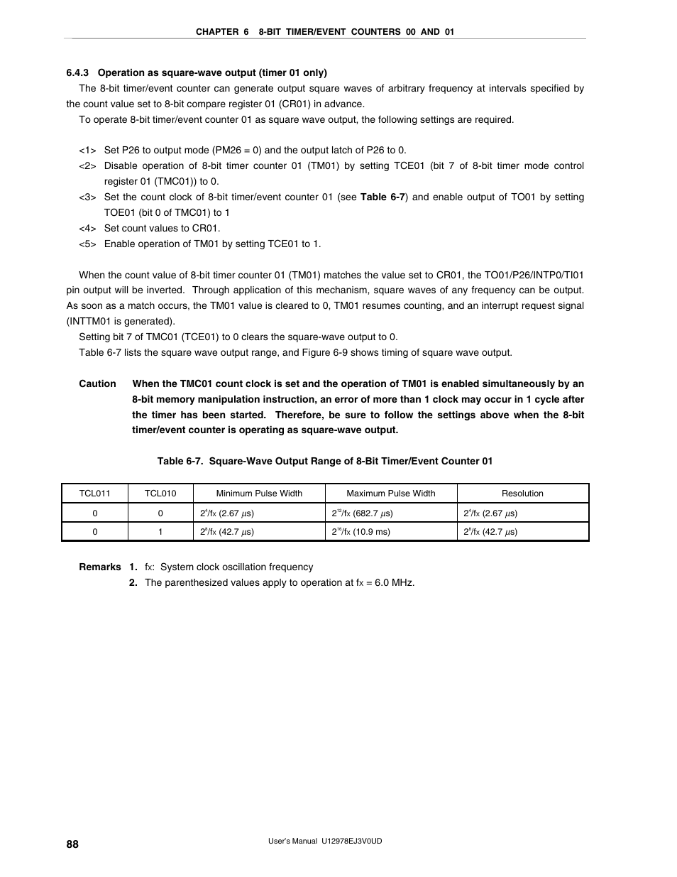 3 operation as square-wave output (timer 01 only) | NEC switch User Manual | Page 88 / 234