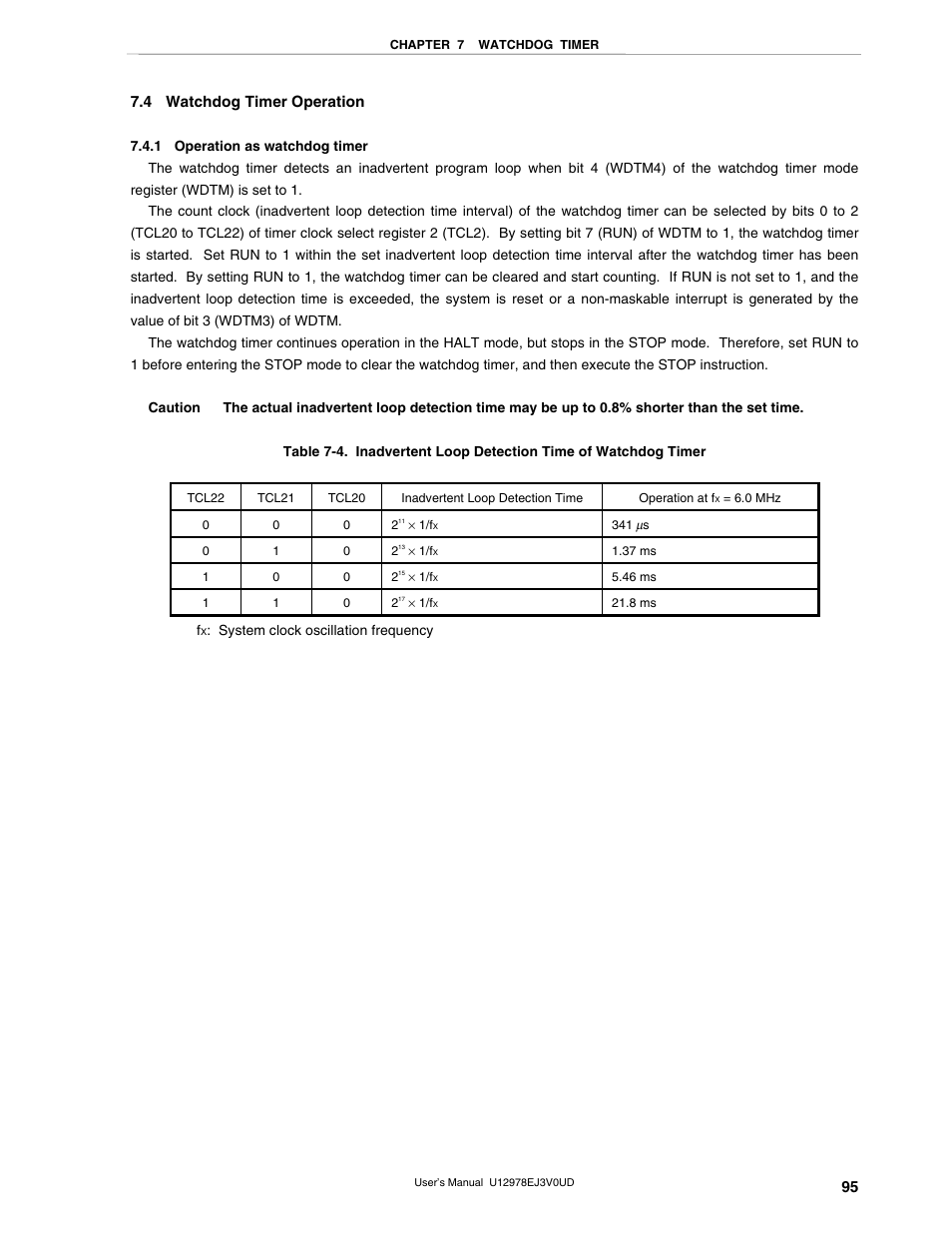 4 watchdog timer operation, 1 operation as watchdog timer | NEC switch User Manual | Page 95 / 234