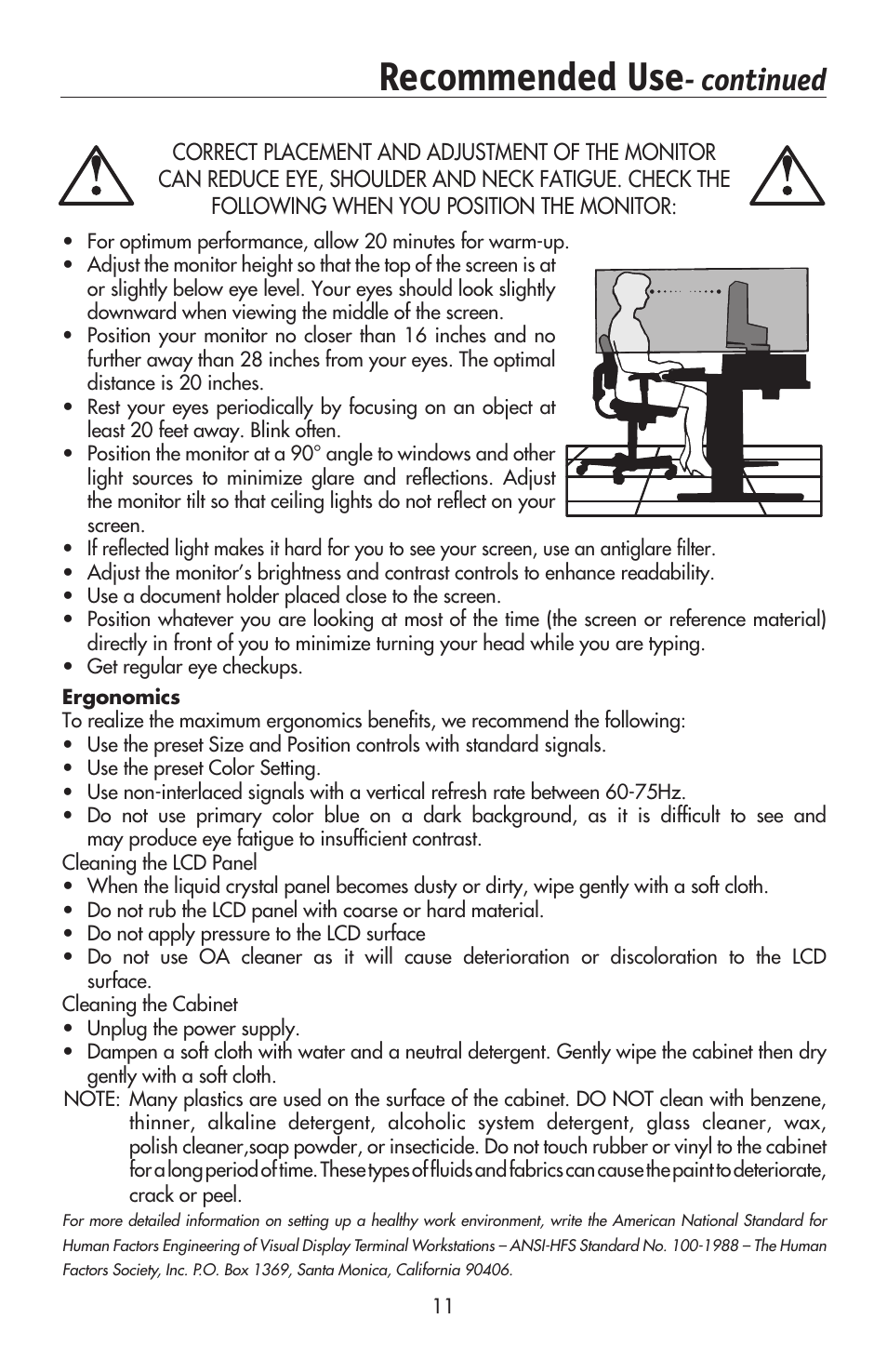 Recommended use, Continued | NEC AccuSync LCD224WXM User Manual | Page 13 / 78
