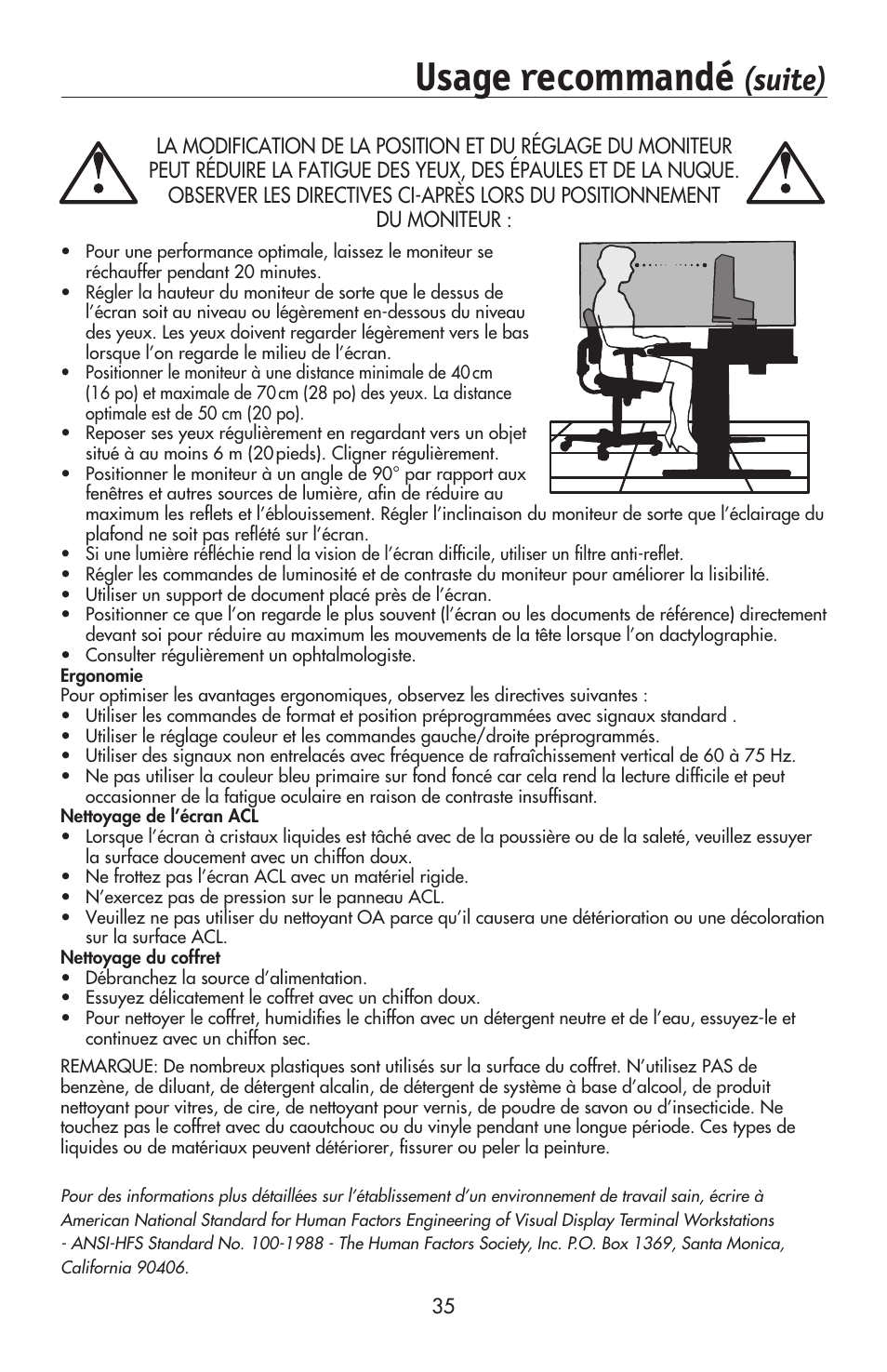Usage recommandé, Suite) | NEC AccuSync LCD224WXM User Manual | Page 36 / 78