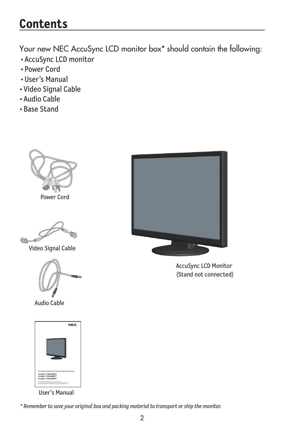 NEC AccuSync LCD224WXM User Manual | Page 4 / 78