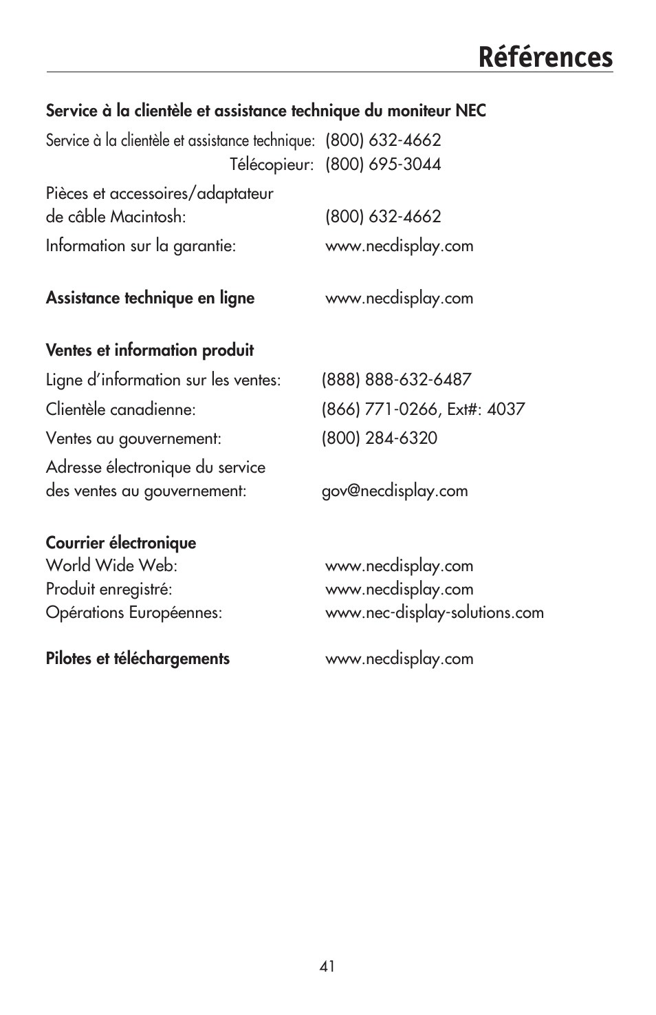 Références | NEC AccuSync LCD224WXM User Manual | Page 42 / 78