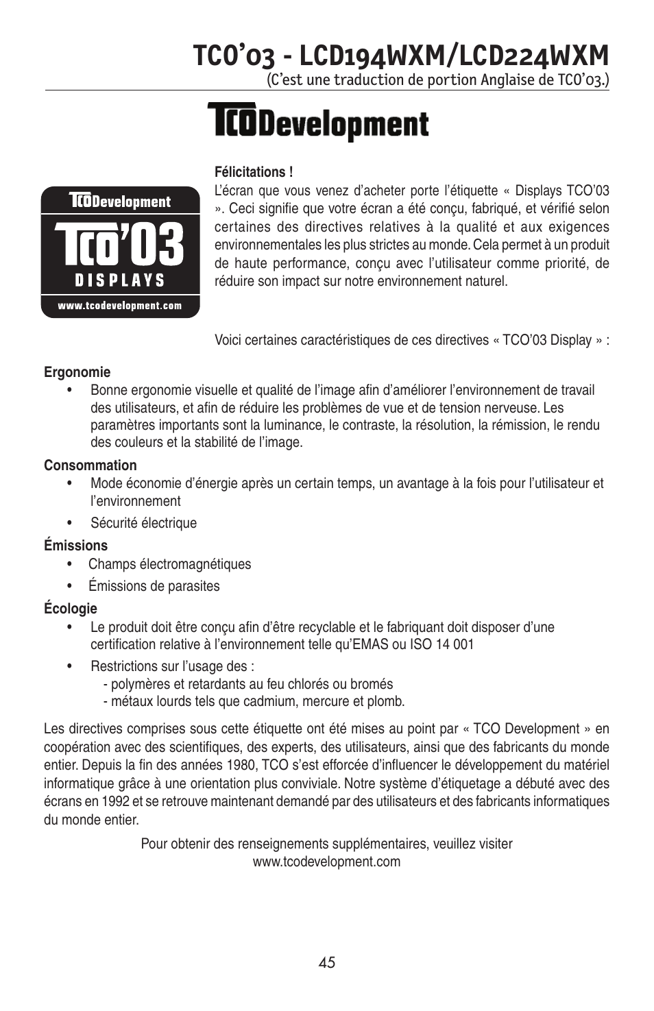 NEC AccuSync LCD224WXM User Manual | Page 46 / 78