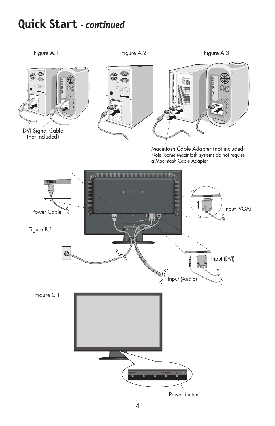 Quick start, Continued | NEC AccuSync LCD224WXM User Manual | Page 6 / 78