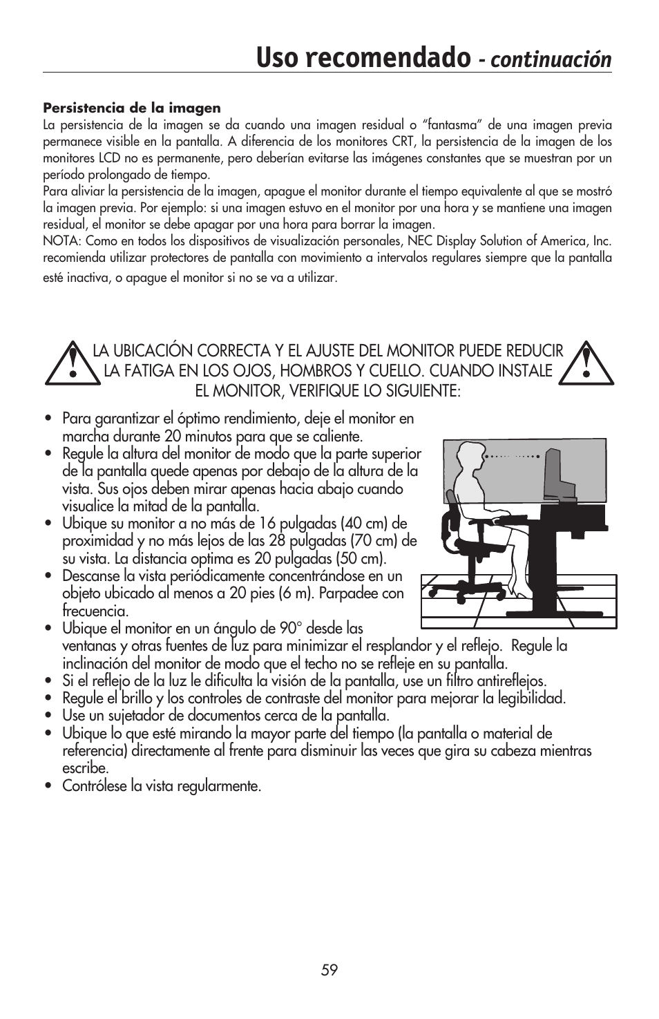 Uso recomendado, Continuación | NEC AccuSync LCD224WXM User Manual | Page 60 / 78