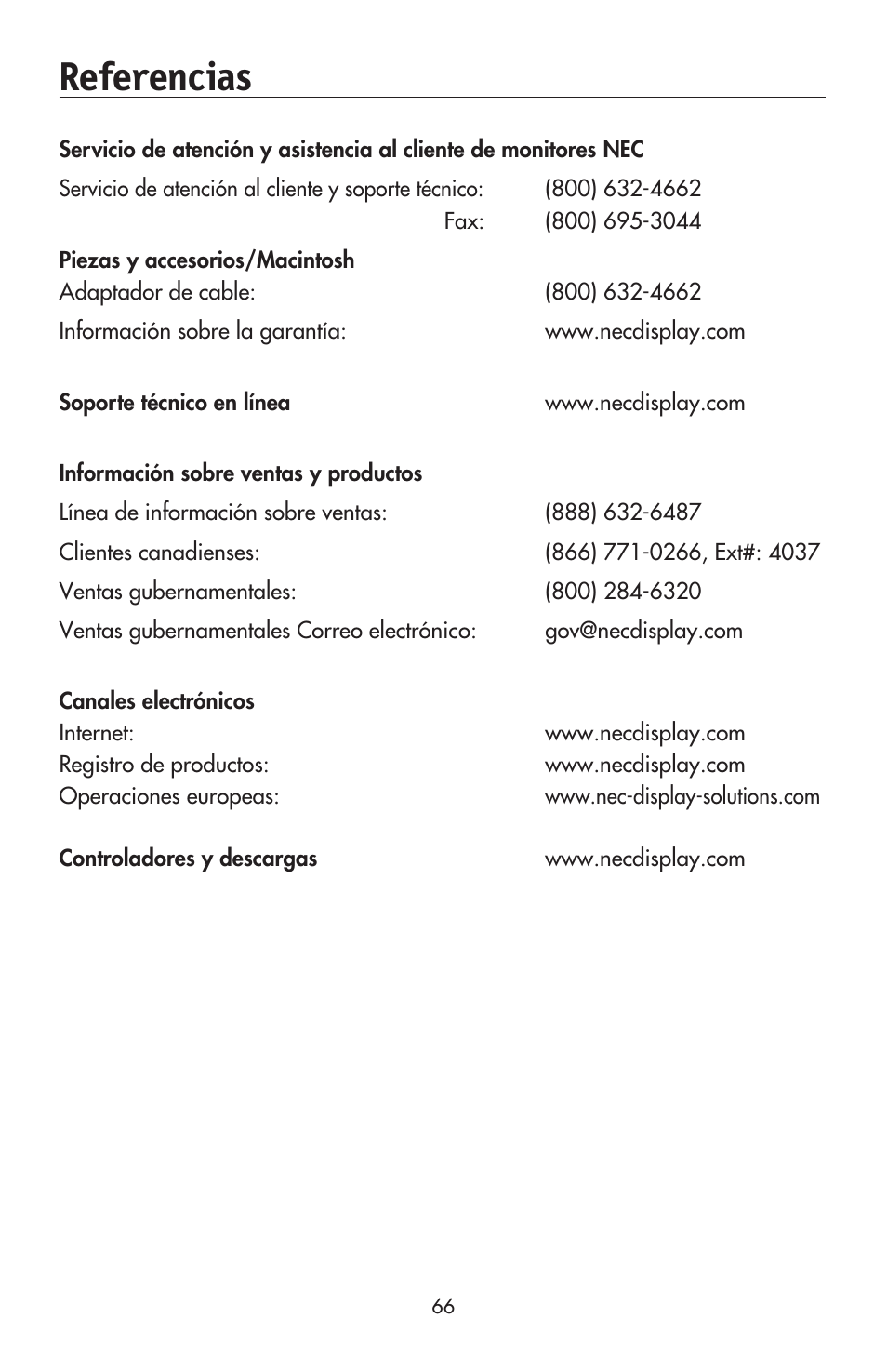 Referencias | NEC AccuSync LCD224WXM User Manual | Page 67 / 78