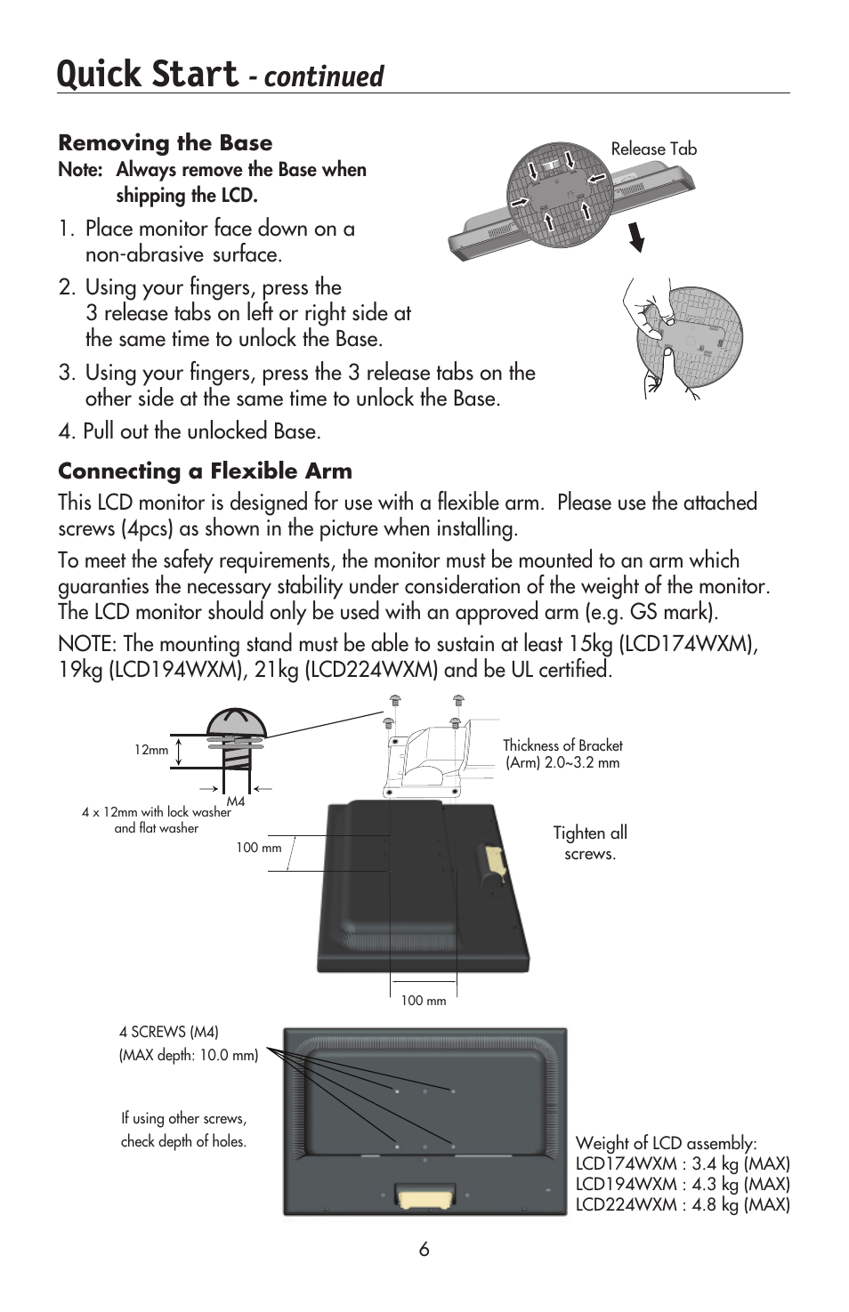 Quick start, Continued | NEC AccuSync LCD224WXM User Manual | Page 8 / 78