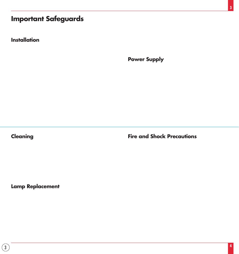 Important safeguards, Installation, Power supply | Cleaning, Lamp replacement, Fire and shock precautions | NEC MT830 User Manual | Page 3 / 55