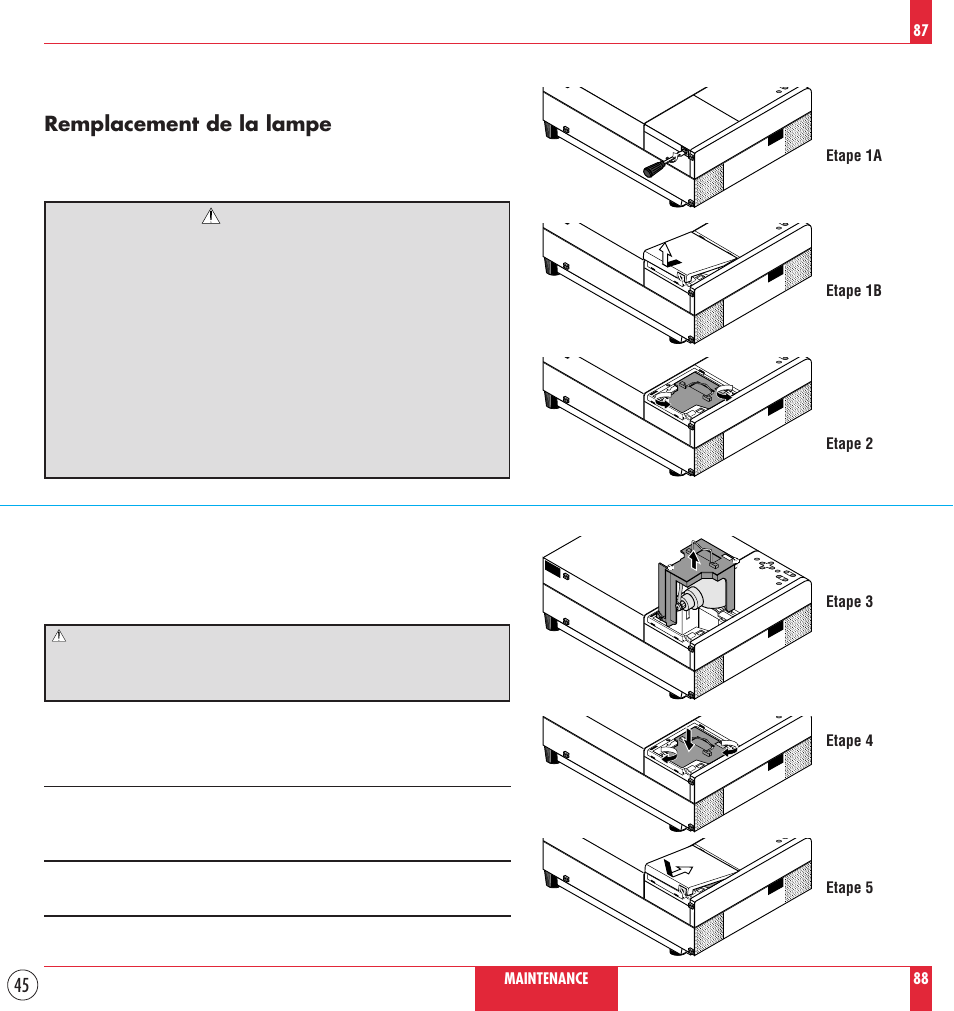 Remplacement de la lampe | NEC MT830 User Manual | Page 45 / 55