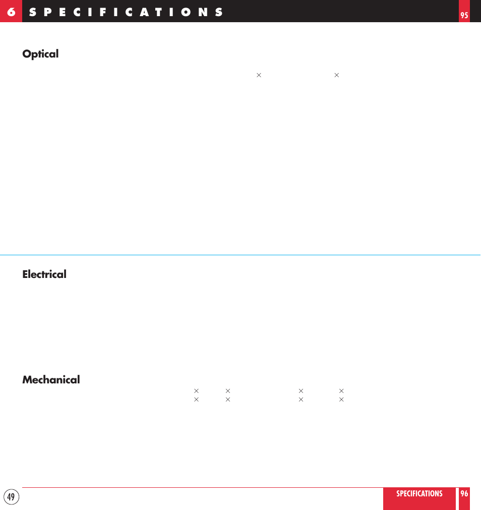 Optical, Electrical, Mechanical | NEC MT830 User Manual | Page 49 / 55