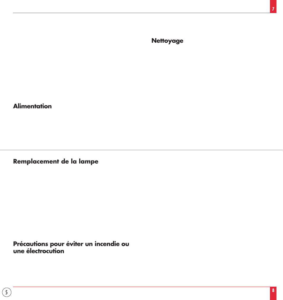 Alimentation, Nettoyage, Remplacement de la lampe | NEC MT830 User Manual | Page 5 / 55