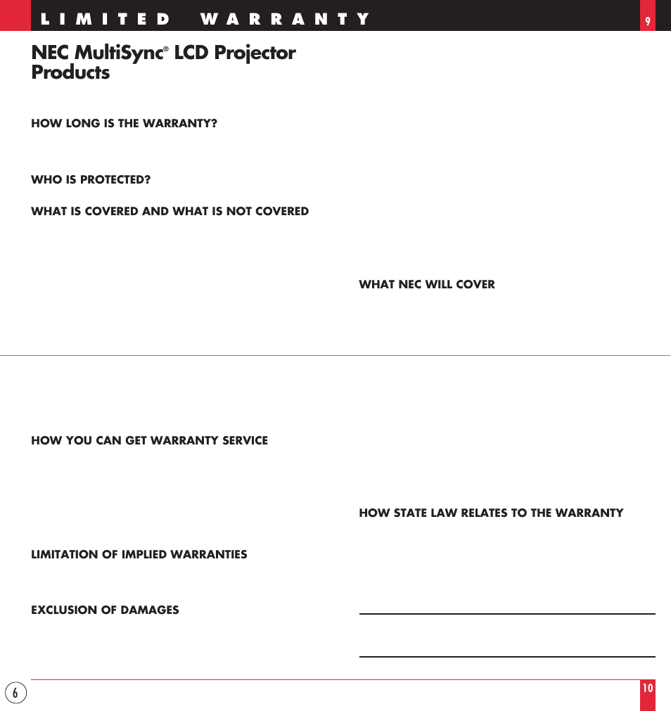 Nec multisync, Lcd projector products | NEC MT830 User Manual | Page 6 / 55