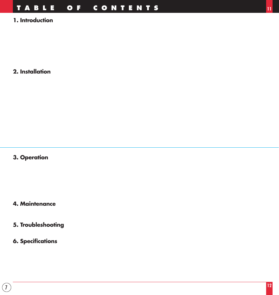 Introduction, Installation, Operation | Maintenance, Troubleshooting, Specifications | NEC MT830 User Manual | Page 7 / 55