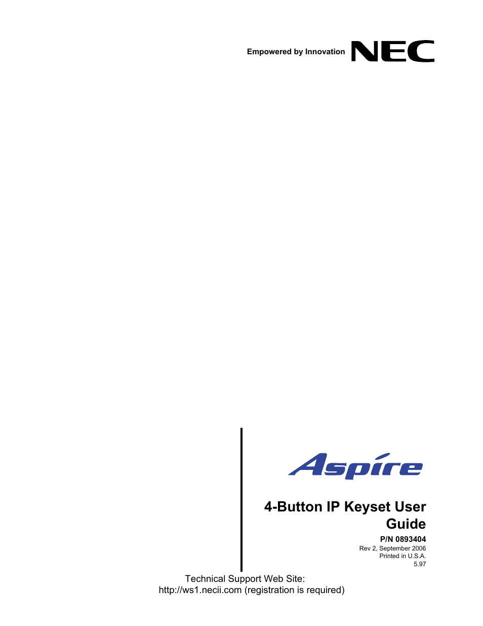 NEC Aspire 4-Button IP Keyset User Manual | 14 pages