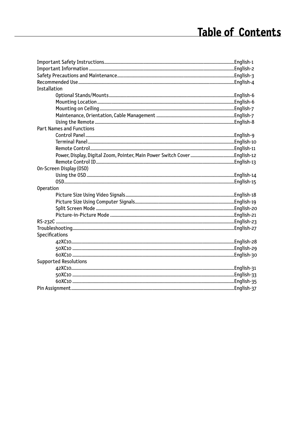 NEC 50XC10 User Manual | Page 3 / 41