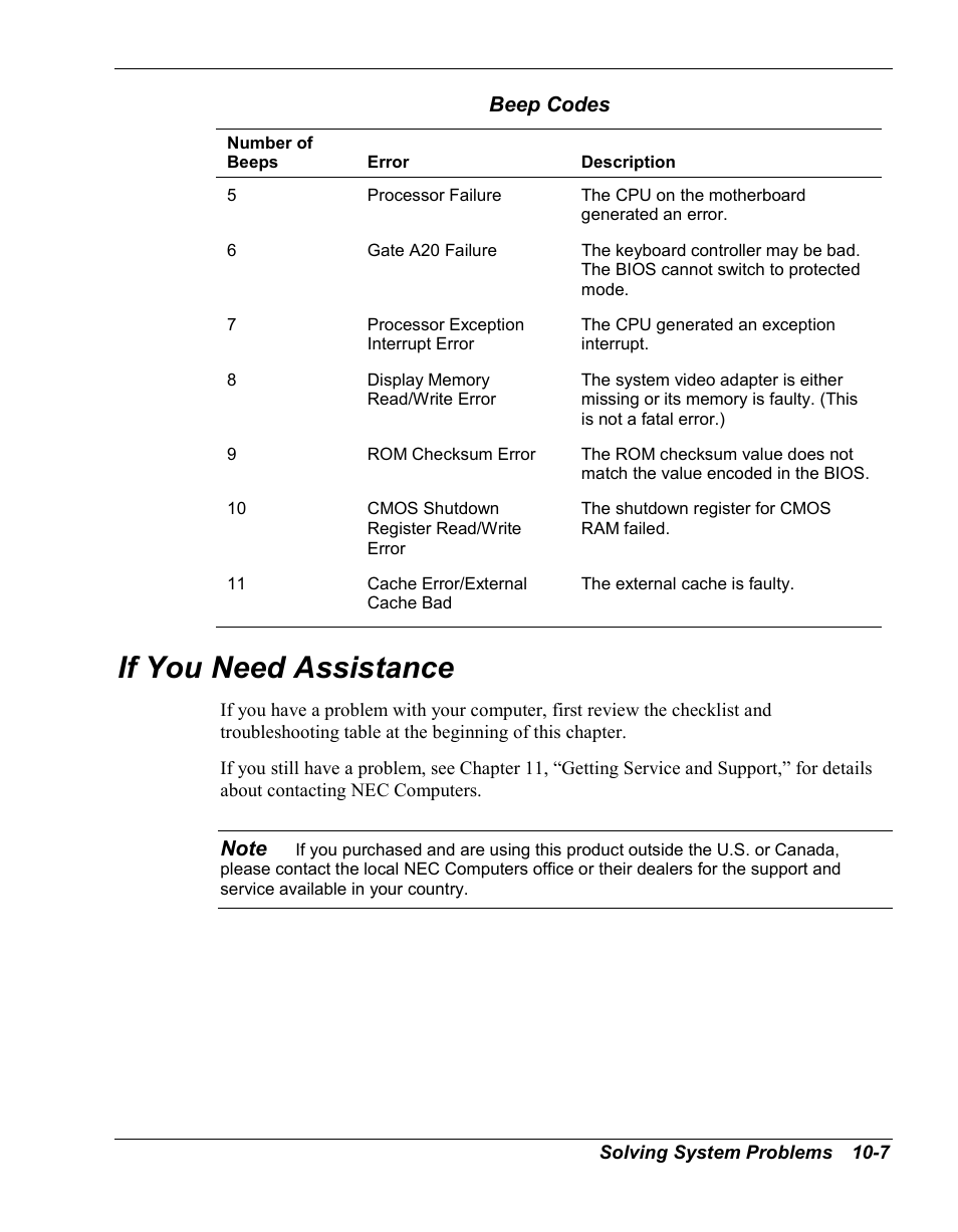 If you need assistance | NEC Versa Series User Manual | Page 105 / 150