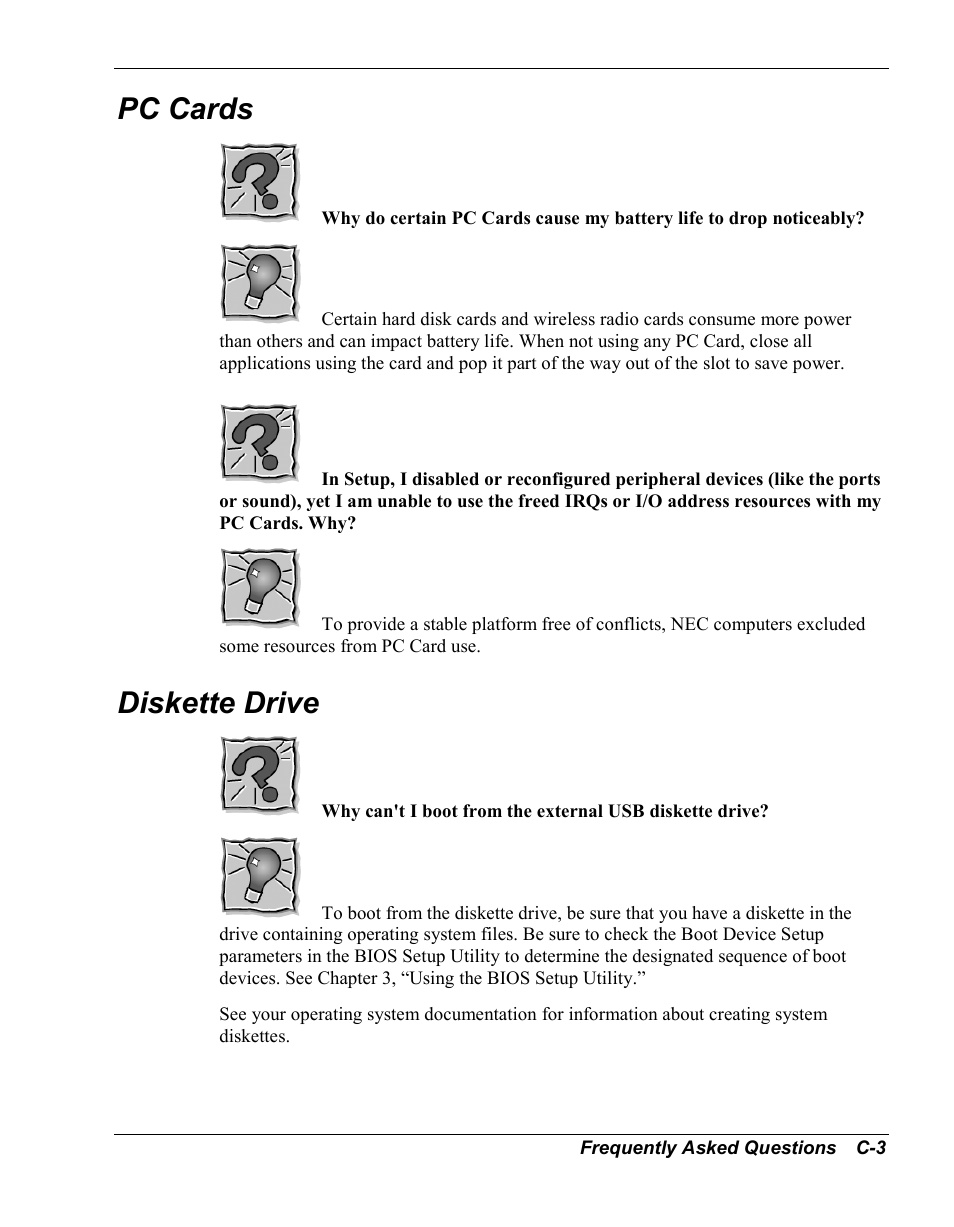 Pc cards, Diskette drive | NEC Versa Series User Manual | Page 126 / 150