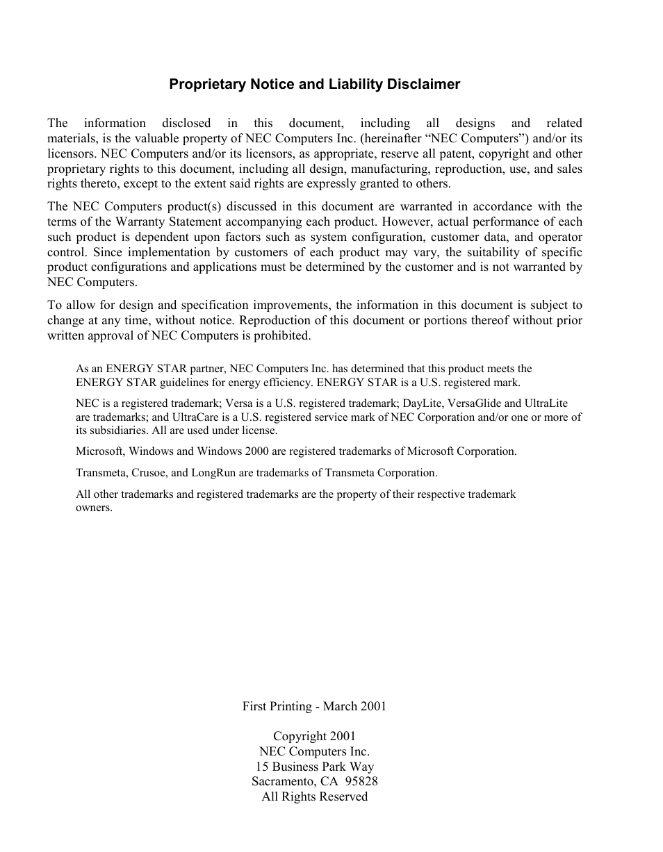 NEC Versa Series User Manual | Page 2 / 150