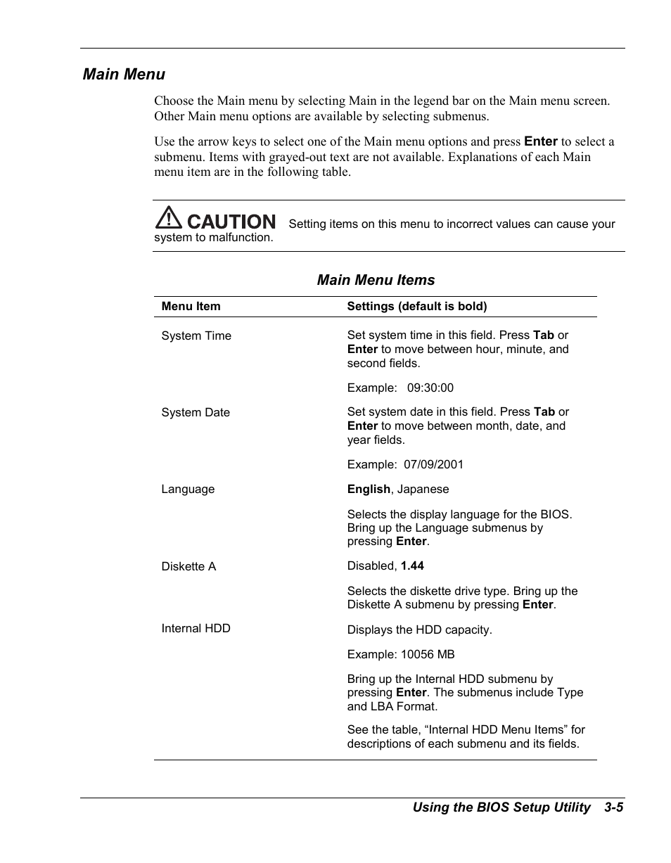 Main menu | NEC Versa Series User Manual | Page 39 / 150