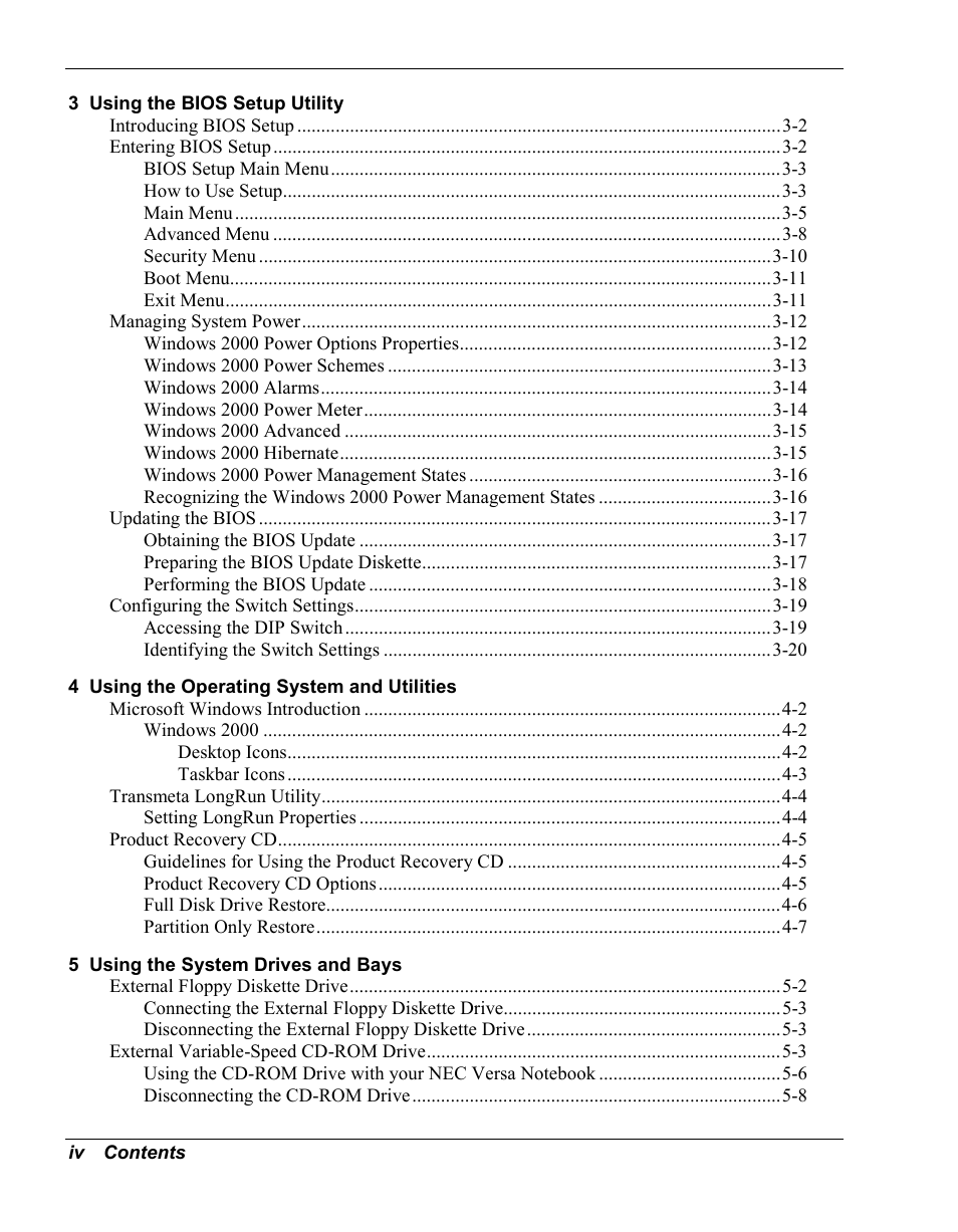 NEC Versa Series User Manual | Page 4 / 150