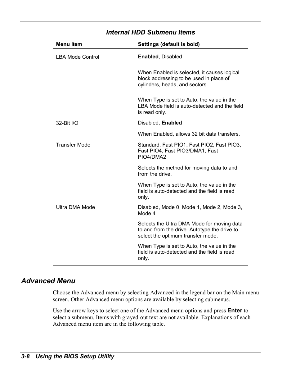 Advanced menu | NEC Versa Series User Manual | Page 42 / 150