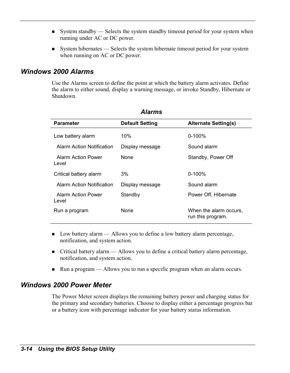 Windows 2000 alarms, Windows 2000 power meter | NEC Versa Series User Manual | Page 48 / 150