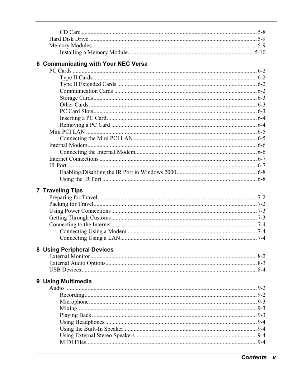 NEC Versa Series User Manual | Page 5 / 150
