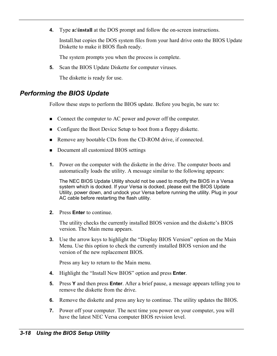 Performing the bios update | NEC Versa Series User Manual | Page 52 / 150