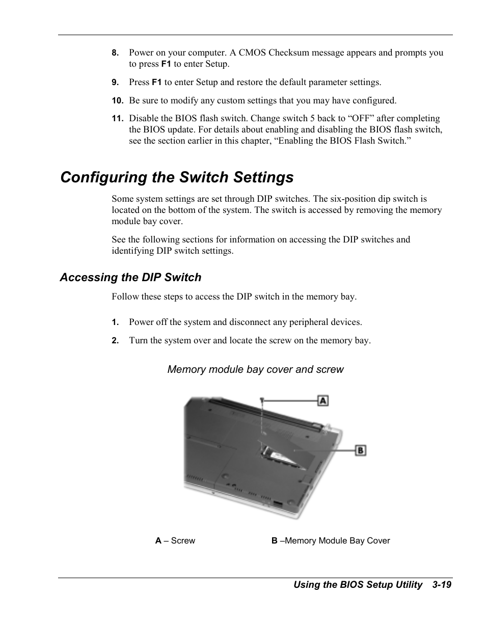 Configuring the switch settings, Accessing the dip switch | NEC Versa Series User Manual | Page 53 / 150
