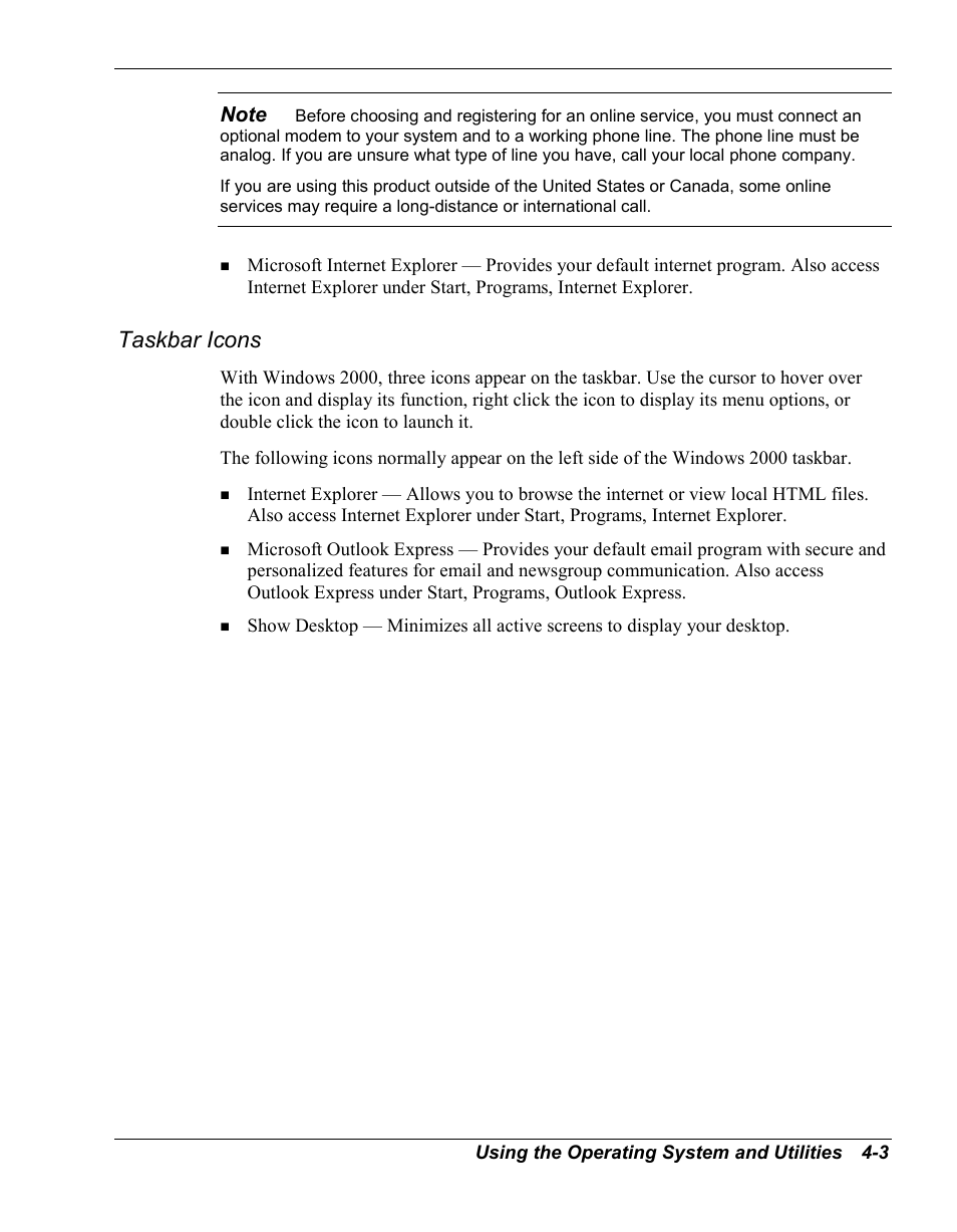 Taskbar icons | NEC Versa Series User Manual | Page 58 / 150
