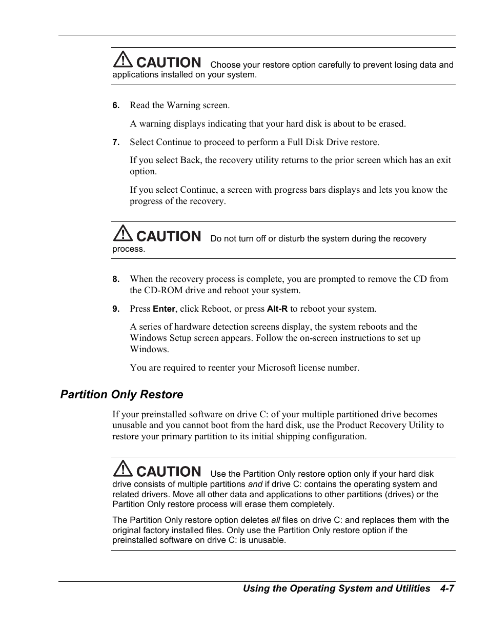 Partition only restore | NEC Versa Series User Manual | Page 62 / 150