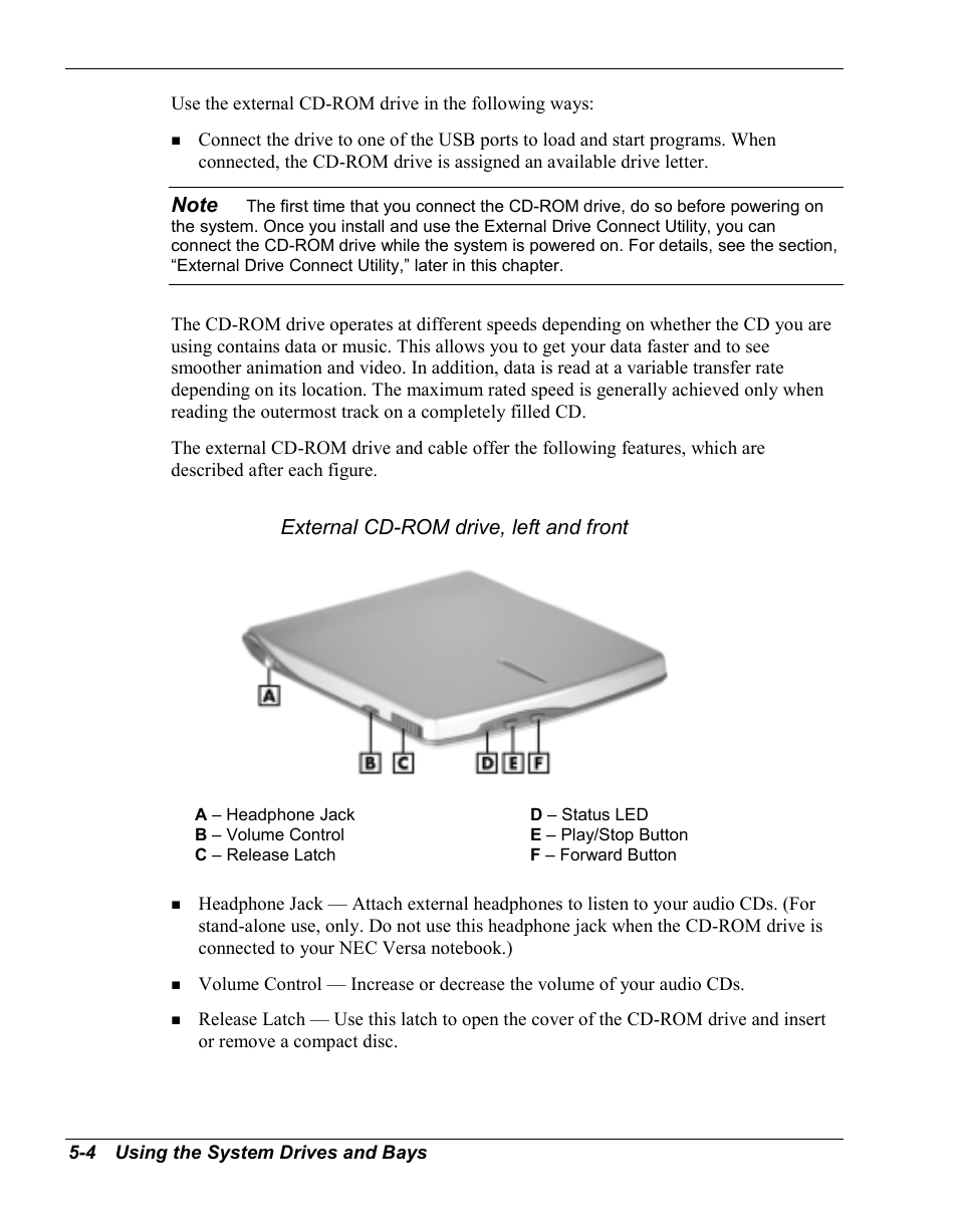 External cd-rom drive, left and front | NEC Versa Series User Manual | Page 68 / 150