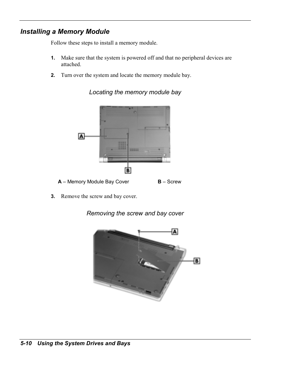 Installing a memory module | NEC Versa Series User Manual | Page 74 / 150
