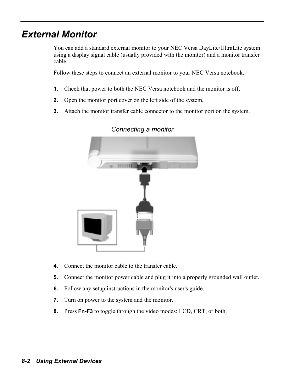 External monitor | NEC Versa Series User Manual | Page 91 / 150